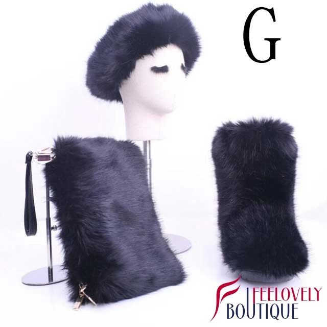 Colorful Fur Boots Set(fur boot+headband+handbag)