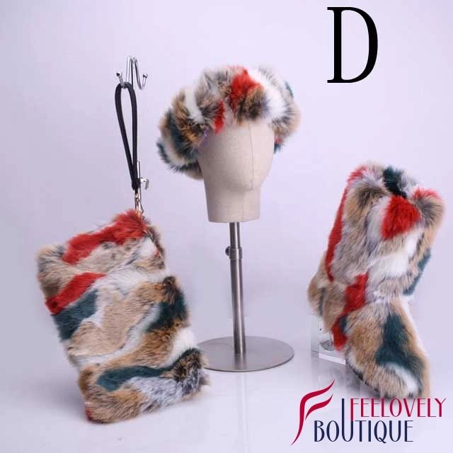 Colorful Fur Boots Set(fur boot+headband+handbag)