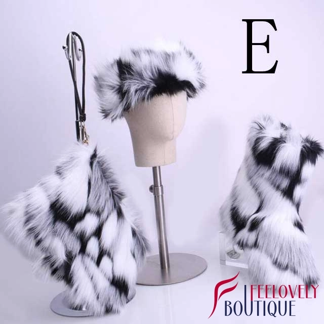 Colorful Fur Boots Set(fur boot+headband+handbag)