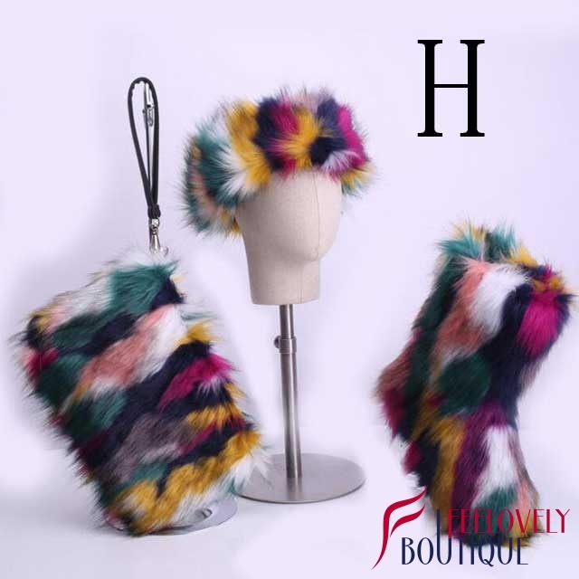 Colorful Fur Boots Set(fur boot+headband+handbag)