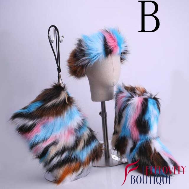 Colorful Fur Boots Set(fur boot+headband+handbag)