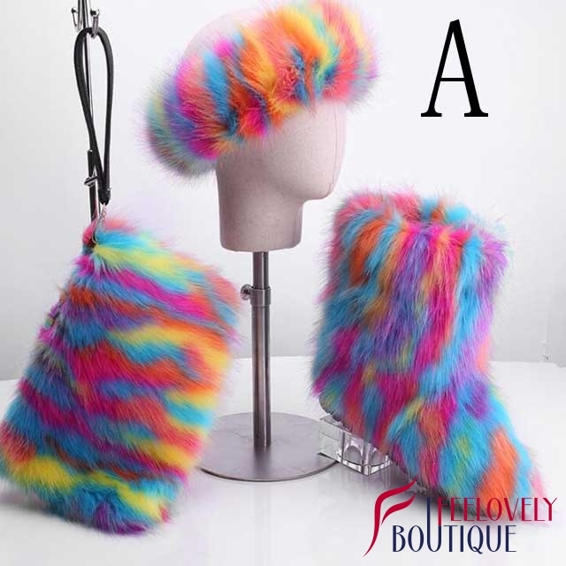 Colorful Fur Boots Set(fur boot+headband+handbag)