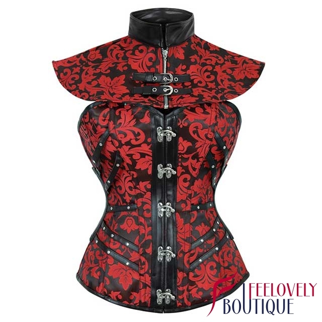 Rivets Steel Boned Brocade Gothic Corset