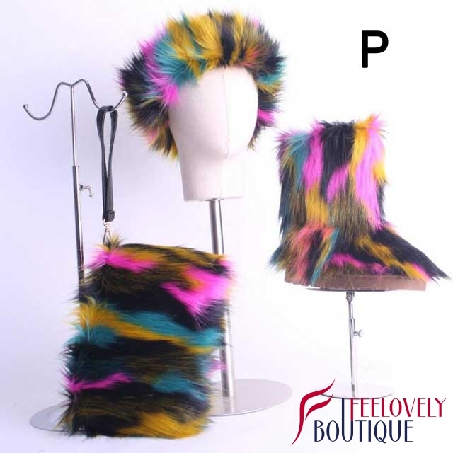 Colorful Fur Boots Set(fur boot+headband+handbag)