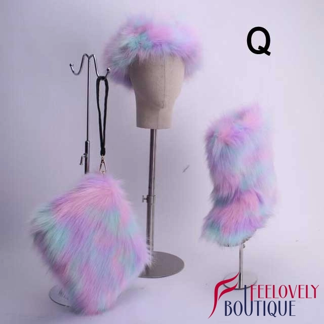 Colorful Fur Boots Set(fur boot+headband+handbag)