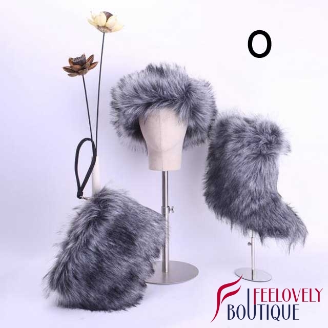Colorful Fur Boots Set(fur boot+headband+handbag)