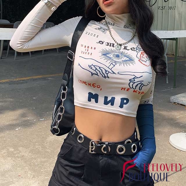 BURNOUT Long Sleeve Crop Tops