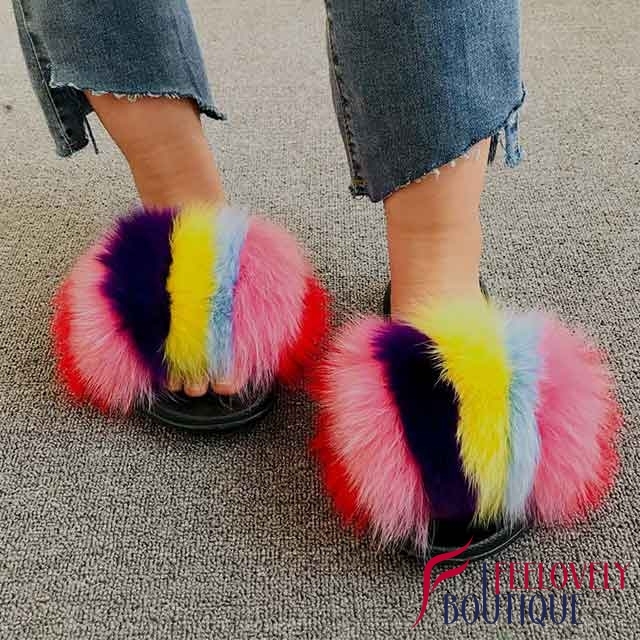 Colorful Fur Slide Sandals