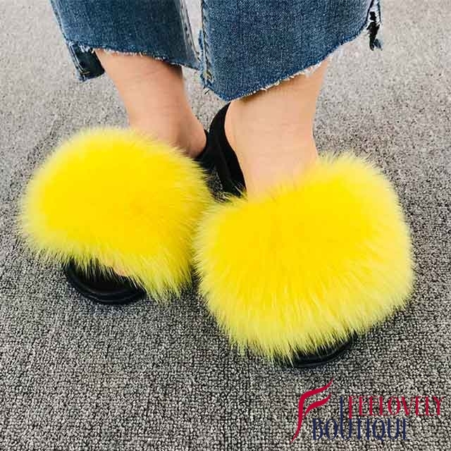 Solid Color Fur Slide Sandals