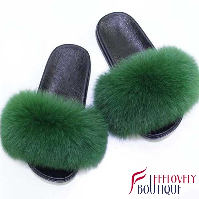 Solid Color Fur Slide Sandals