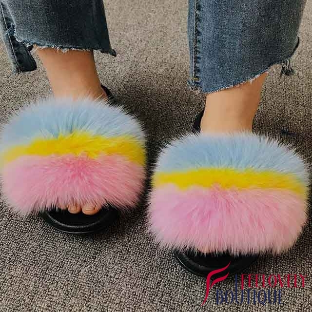 Colorful Fur Slide Sandals