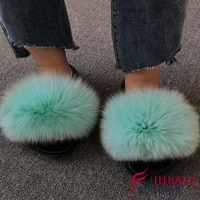 Solid Color Fur Slide Sandals