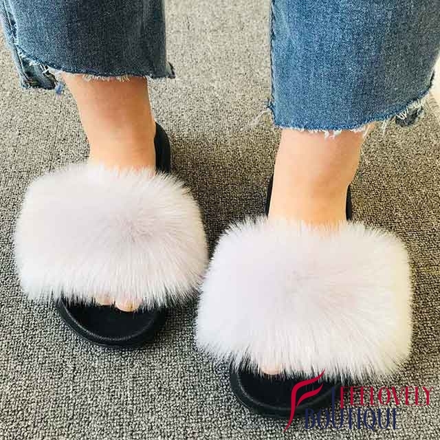 Solid Color Fur Slide Sandals