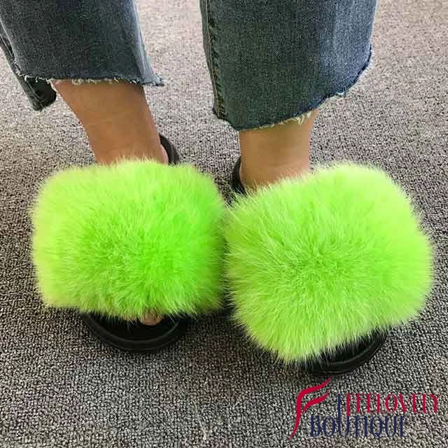 Solid Color Fur Slide Sandals