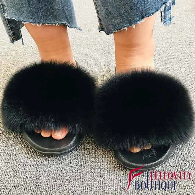 Solid Color Fur Slide Sandals