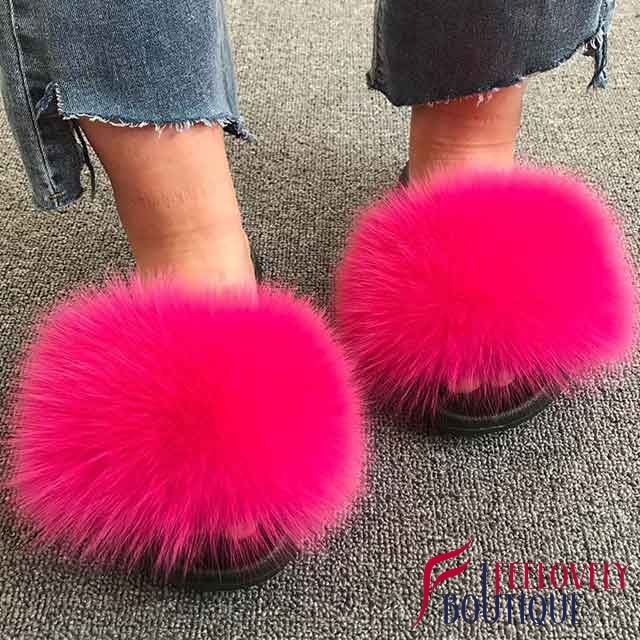 Solid Color Fur Slide Sandals