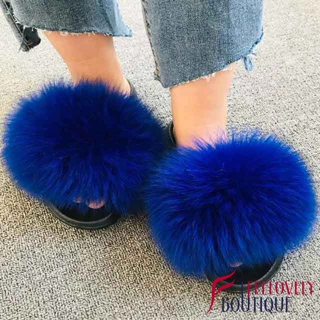 Solid Color Fur Slide Sandals