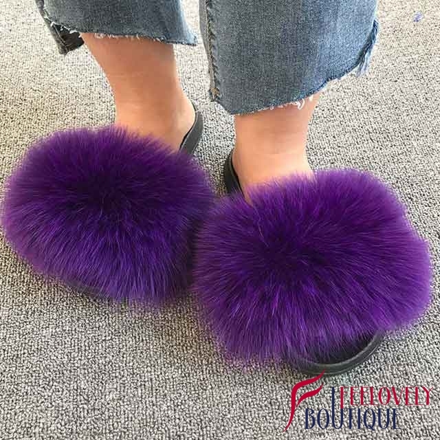 Solid Color Fur Slide Sandals