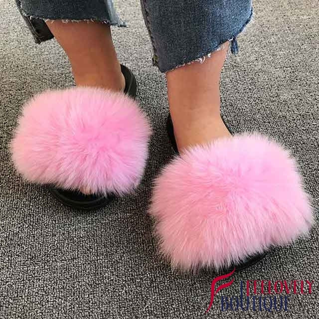 Solid Color Fur Slide Sandals