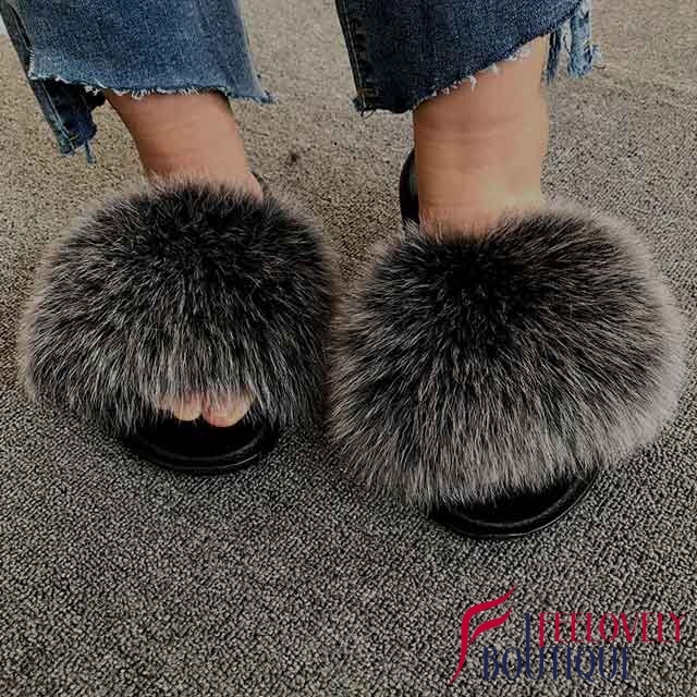 Solid Color Fur Slide Sandals