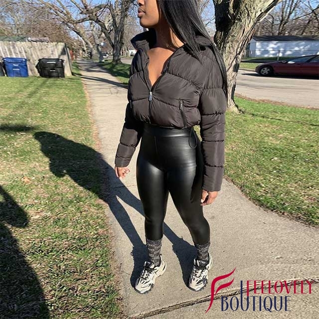 Solid Color Zipped Up Down Jacket