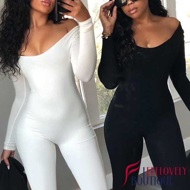 Solid Long Sleeve Fitness Jumpsuit