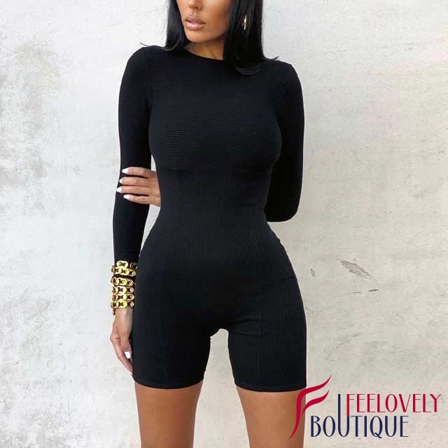 Ribbed Skinny Long Sleeve Romper