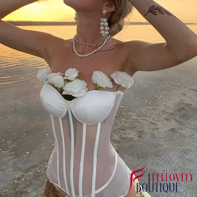 Sheer Mesh Bustier Top