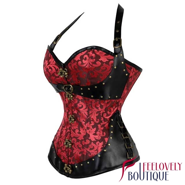 Steampunk Brocade Clasp Halter Overbust Corset