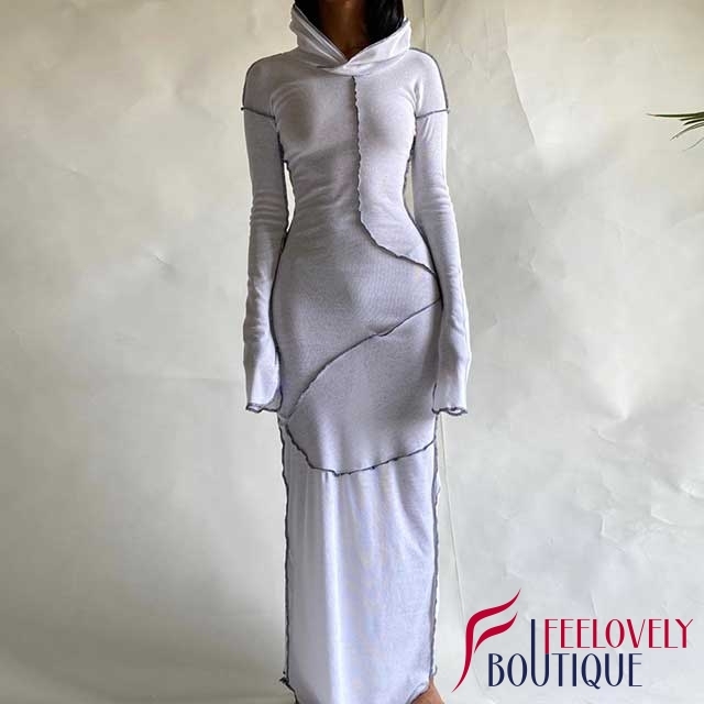 Bell Sleeve Striped Hooded Maxi Dress