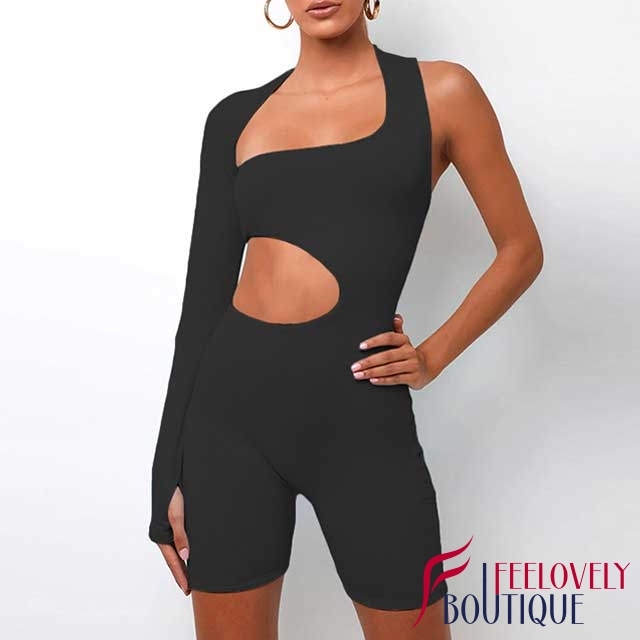 Hollow Out Single Sleeve Fitness Romper