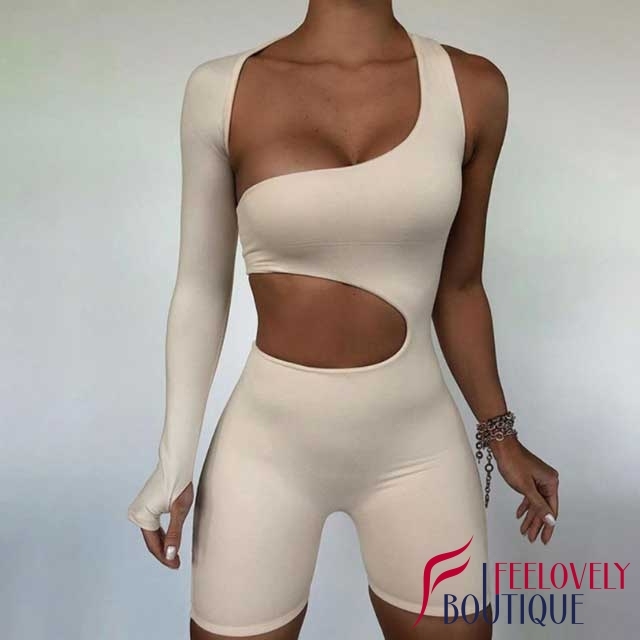 Hollow Out Single Sleeve Fitness Romper