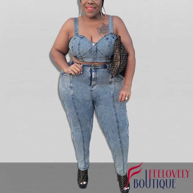 Plus Size Casual Jeans Set