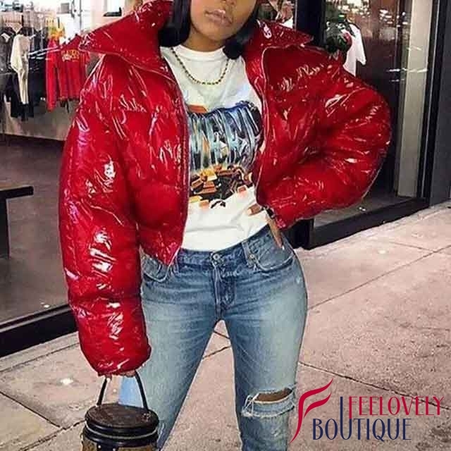 Shiny Leather Down Jacket