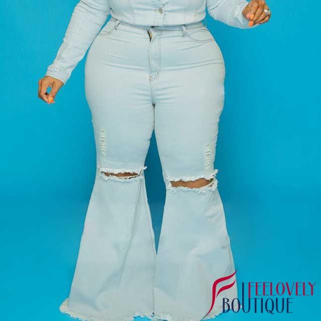 Plus Size Ripped Bell Jeans
