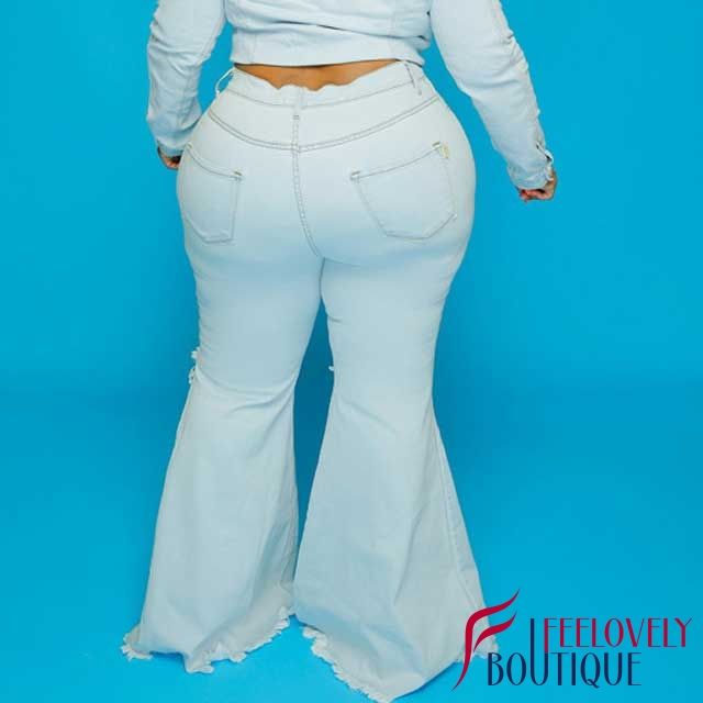Plus Size Ripped Bell Jeans