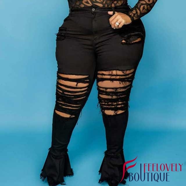 Plus Size Ripped Bell Jeans