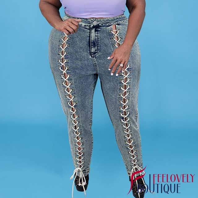 Plus Size Lace-Up Skinny Jeans