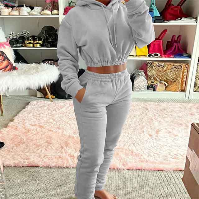 Casual Hoodie Top Jogging Pants Set