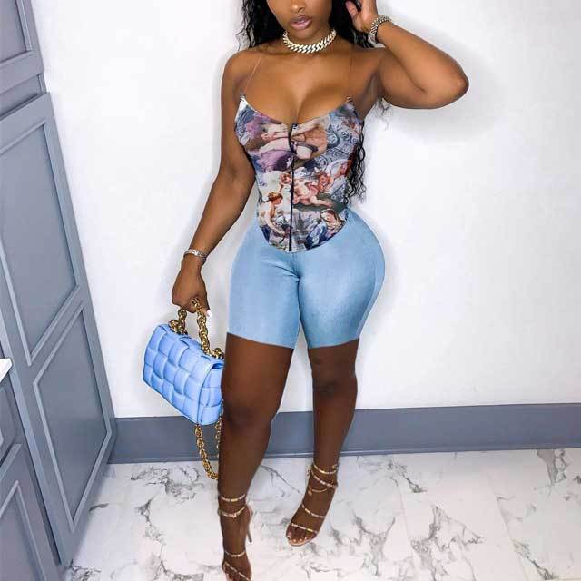 Graphic Corset Top Short Set