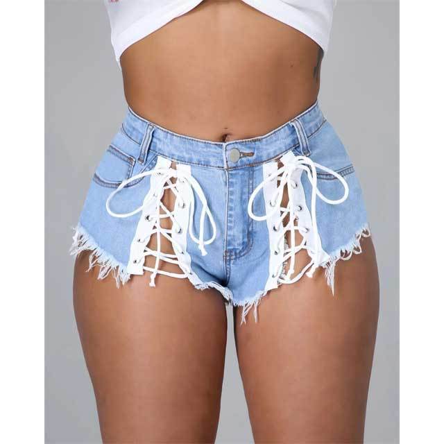 Lace-Up Denim Shorts