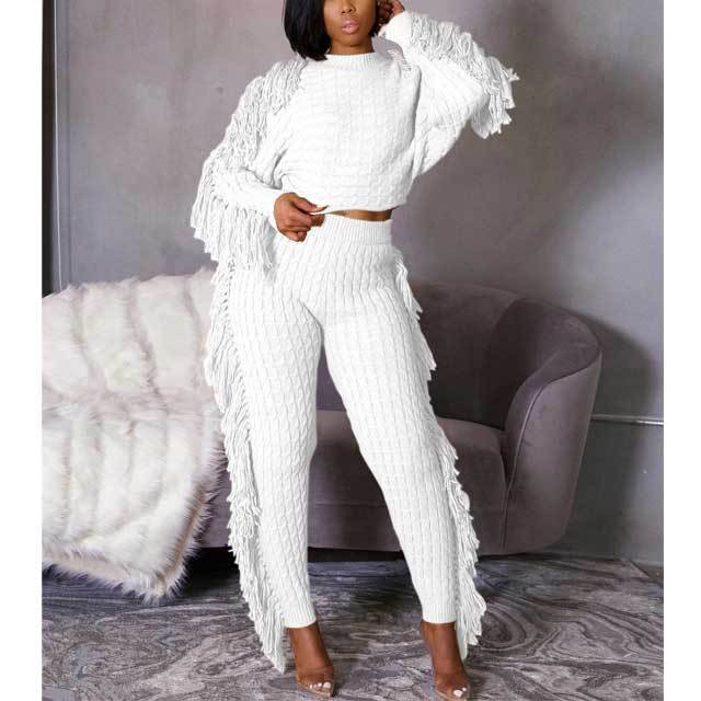 Knitted Fringe Two Piece Pants Set