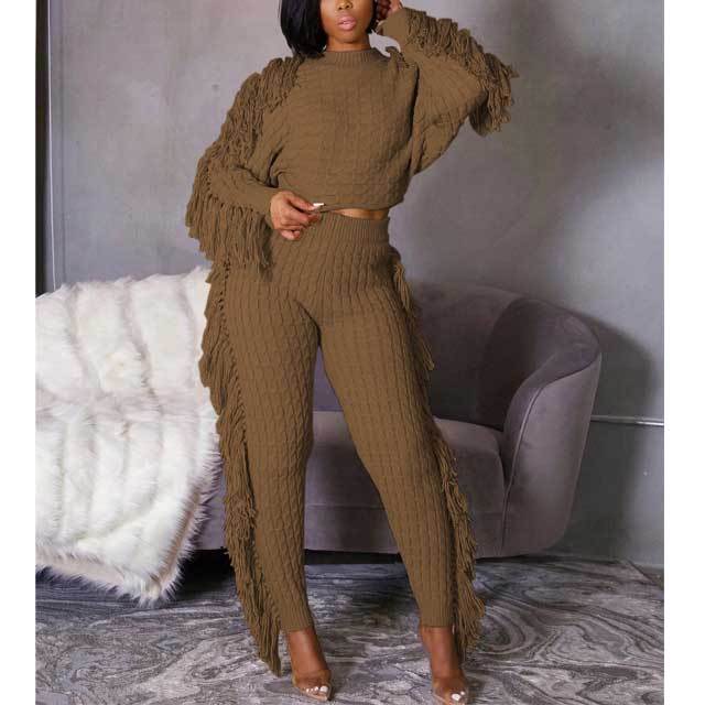 Knitted Fringe Two Piece Pants Set