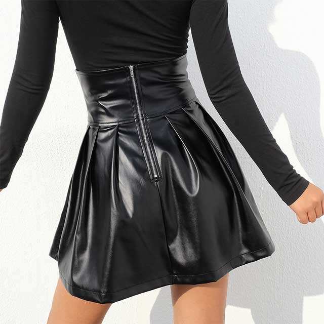 High Waist Leather Corset Pleated Skirt