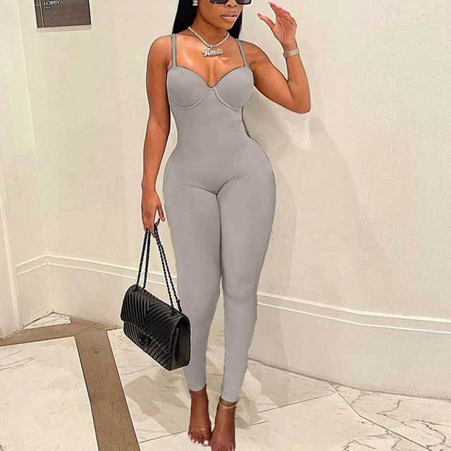 Solid Padded Fitness Jumpsuit