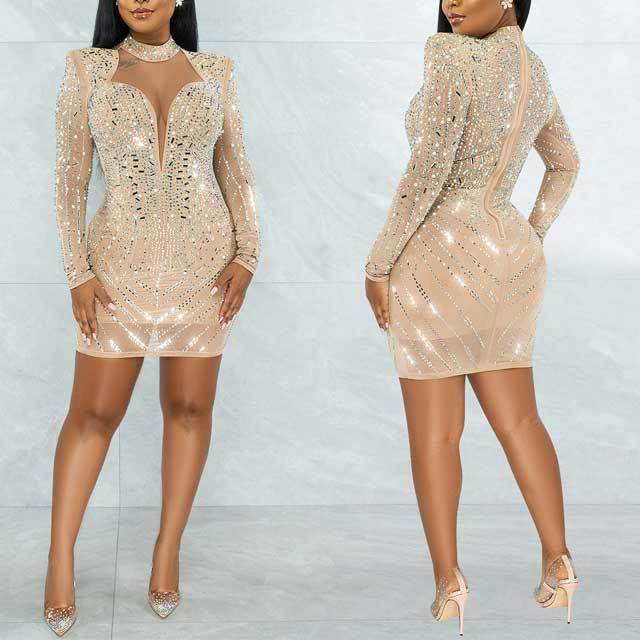 Crystal Pearl Mesh Bodycon Dress