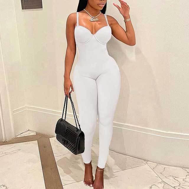 Solid Padded Fitness Jumpsuit