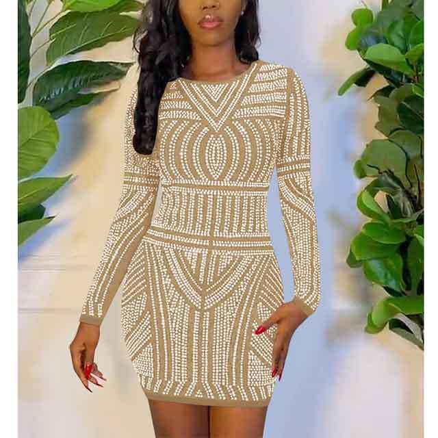 Rhinestones Long Sleeve Bodycon Dress