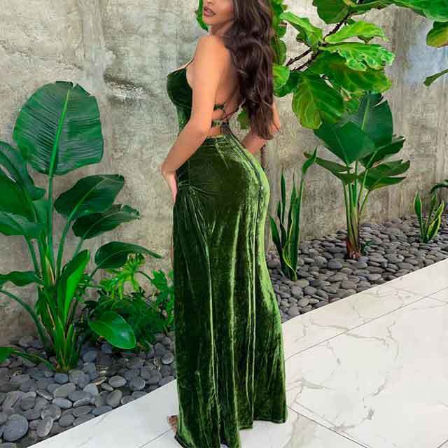 Velvet Backless Slit Maxi Dress