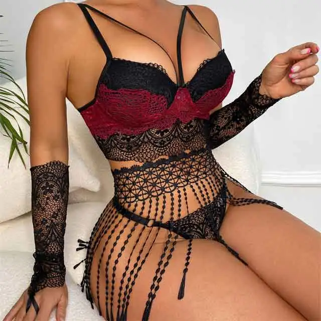 Lace Fringe Bra Set(5 piece set)